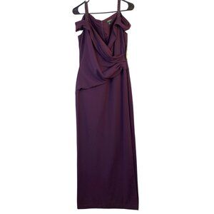 Ralph Lauren Purple Cold Shoulder Formal Gown Slit Size 10 NWT MSRP $210 9016